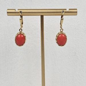 Seta Gold Plated Oval Simulated Orange Coral Lever Back Drop Earrings